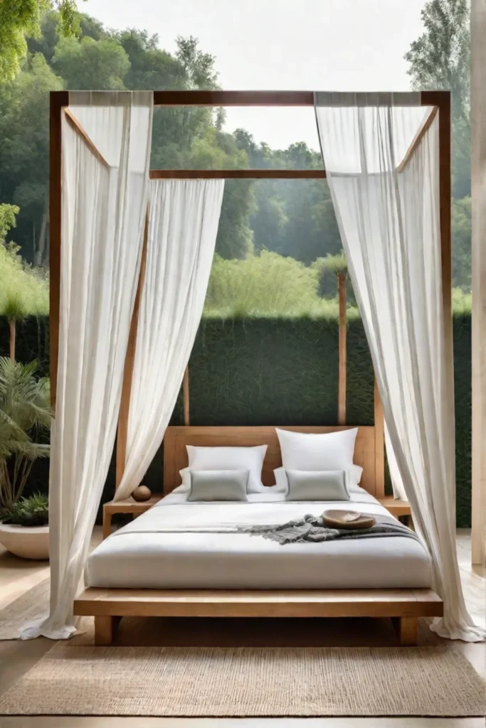 Canopy bed in a minimalist bedroom with natural elements