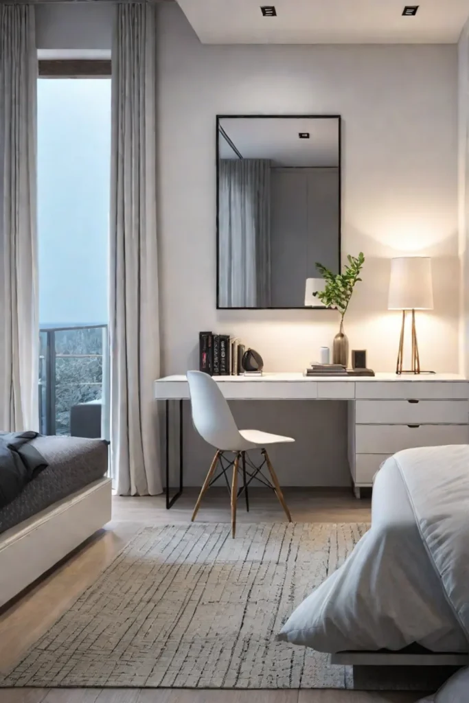 Clean lines and functional lighting in a spacesaving bedroom design