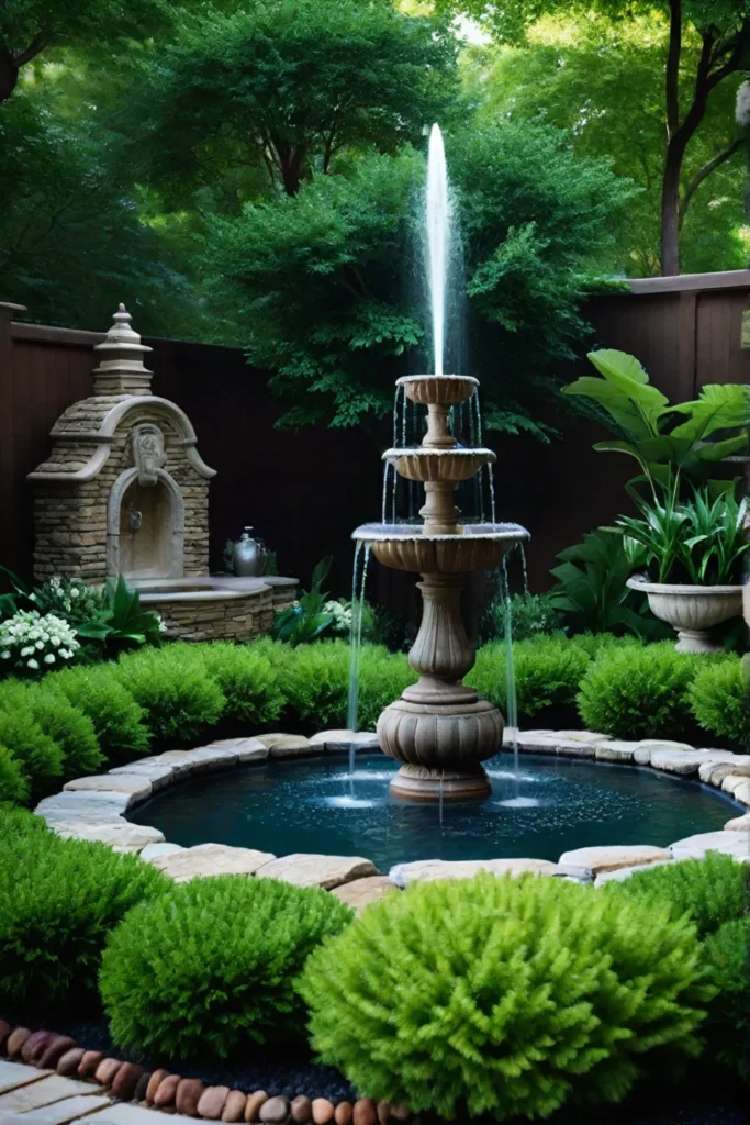 Cooling water feature in a verdant backyard