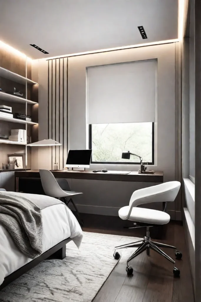 Distractionfree workspace in a minimalist bedroom
