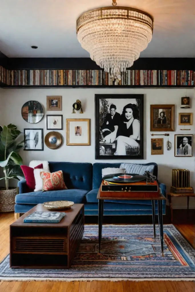 Eclectic living room with vintage record player