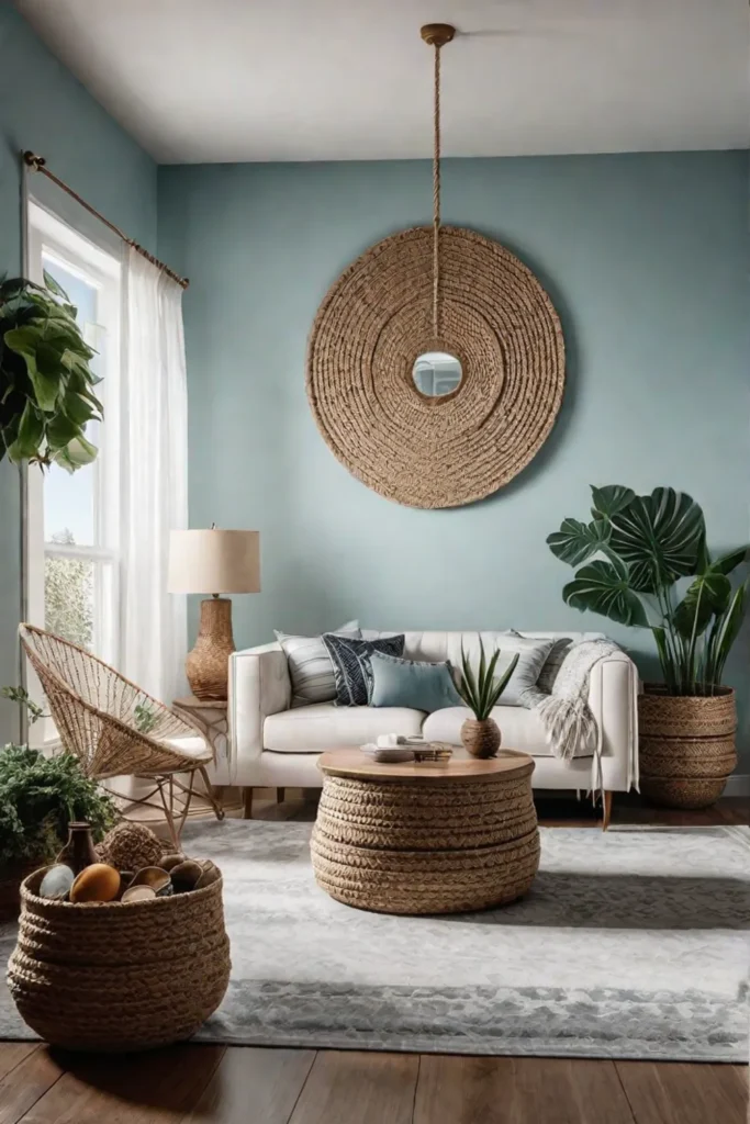 Eclectic vibe with natural materials and macrame wall hanging