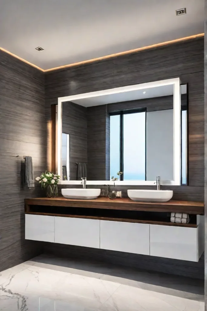 Elegant bathroom with walnut double vanity