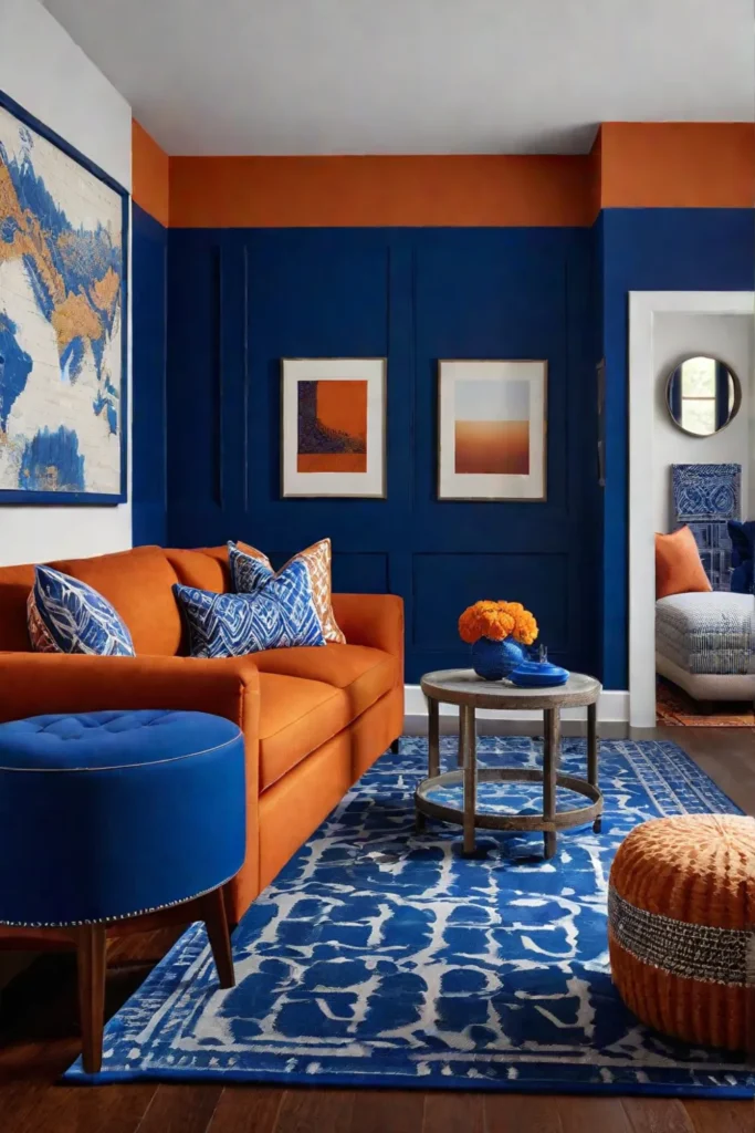 Energetic living space with a vibrant and contrasting palette