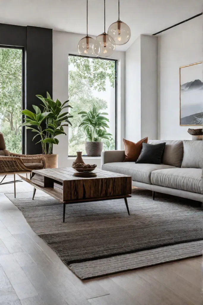 Environmentally conscious space with natural textures and earthy tones