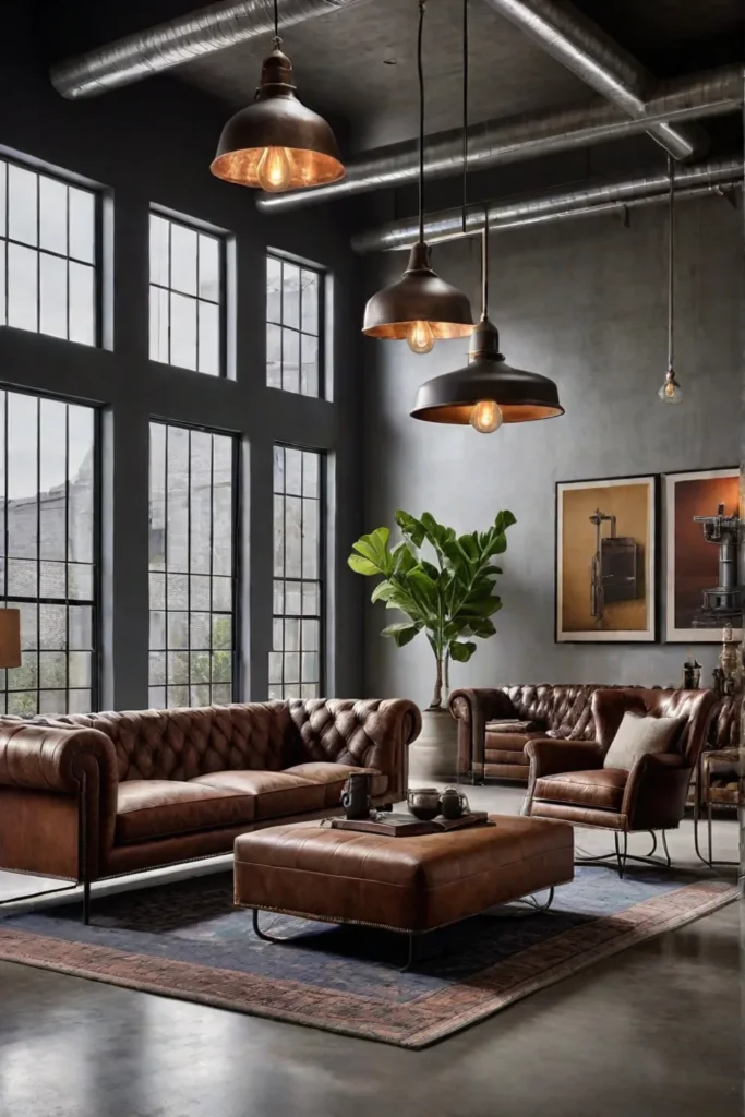 Exposed ductwork and vintage industrial lighting