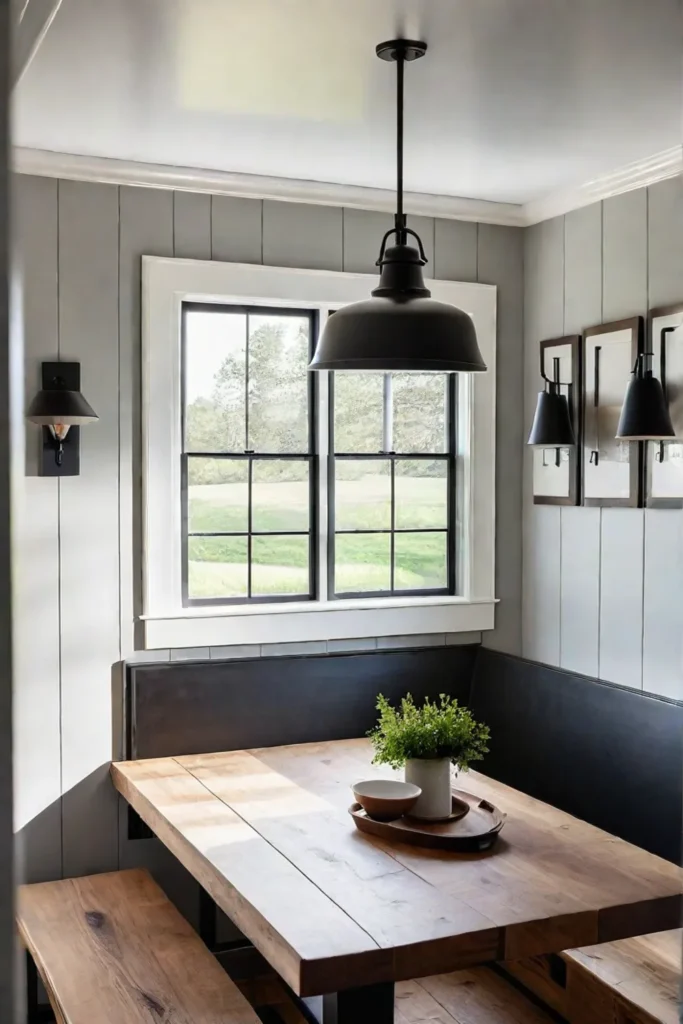 Farmhouse breakfast nook with sconces