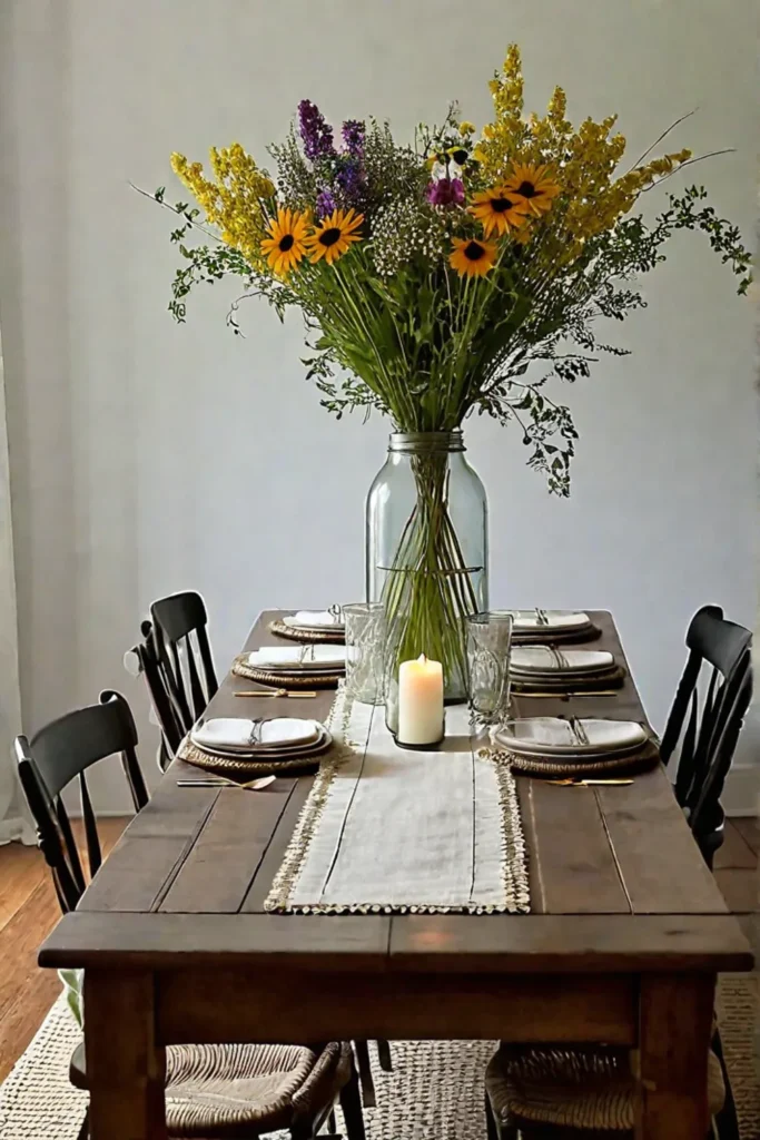 Farmhouse dining room with mismatched vintage chairs