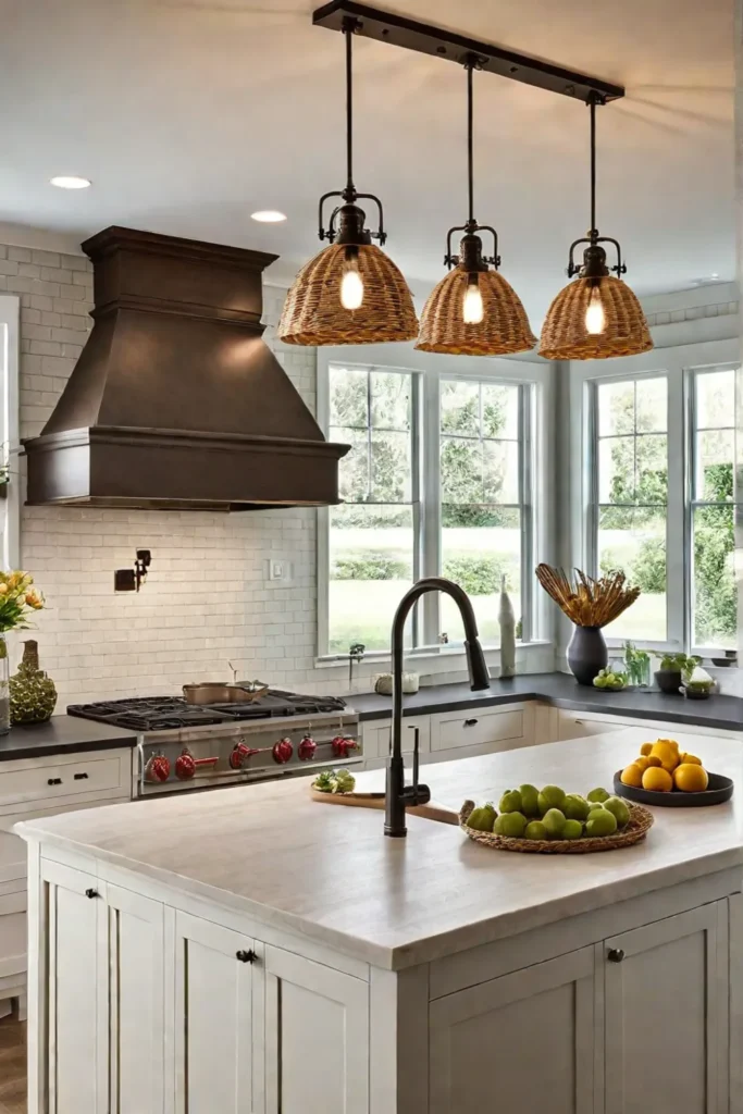 Farmhouse kitchen with layered lighting