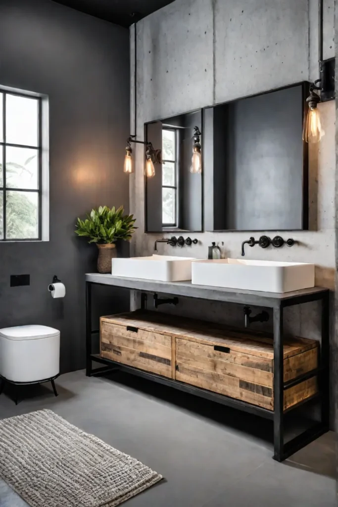 Industrial bathroom reclaimed wood vanity