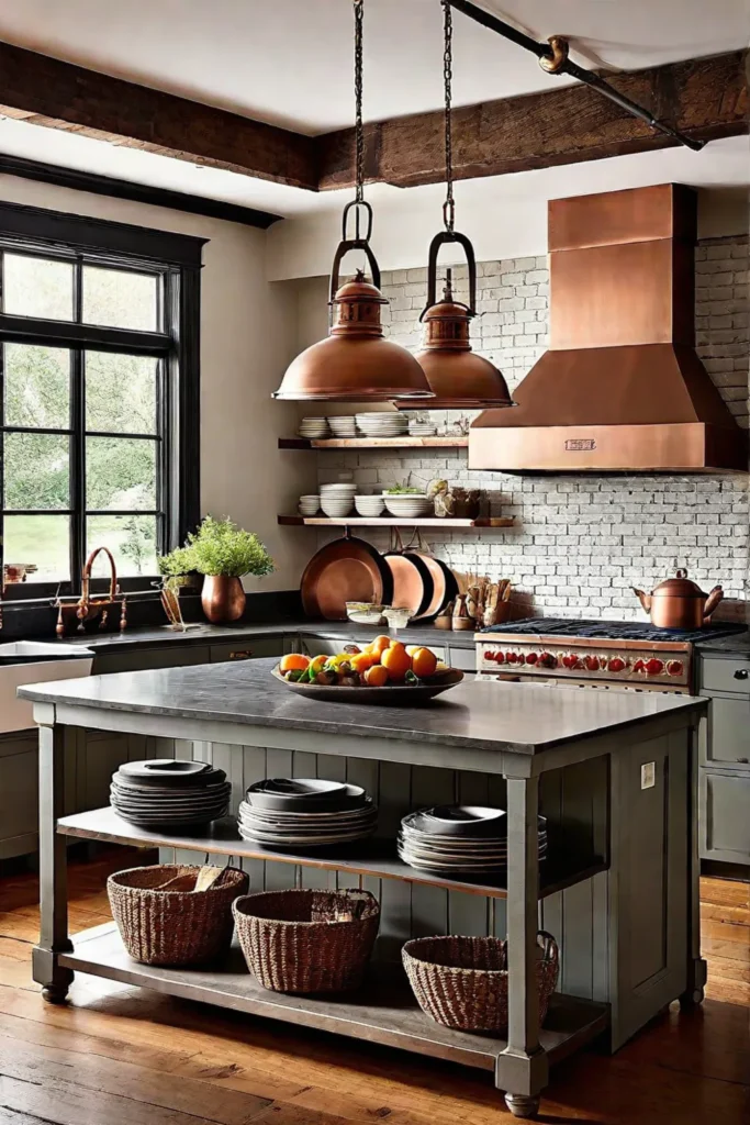 Industrial farmhouse kitchen with pendant lights