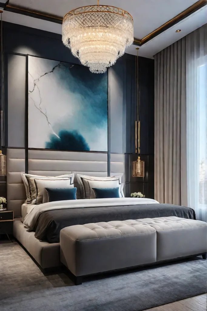 Layered lighting creates a serene ambiance in a small bedroom