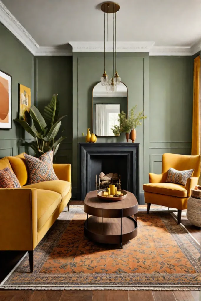 Living room with a balanced palette of warm and cool colors