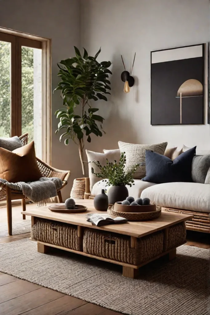 Living room with mixed textures and natural materials