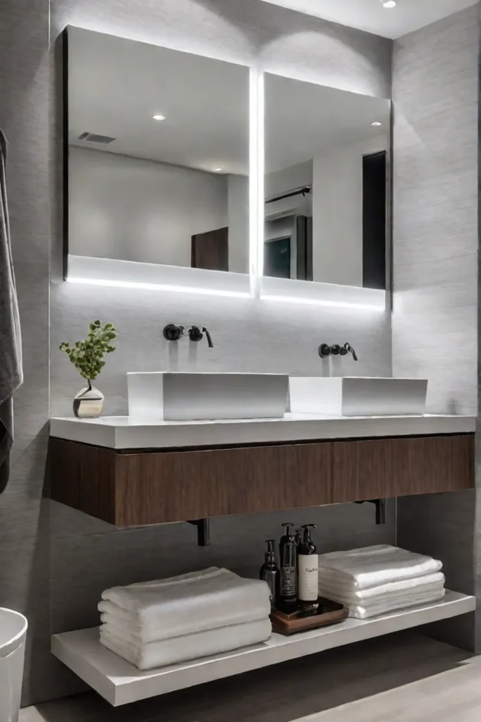 Minimalist bathroom white quartz vanity