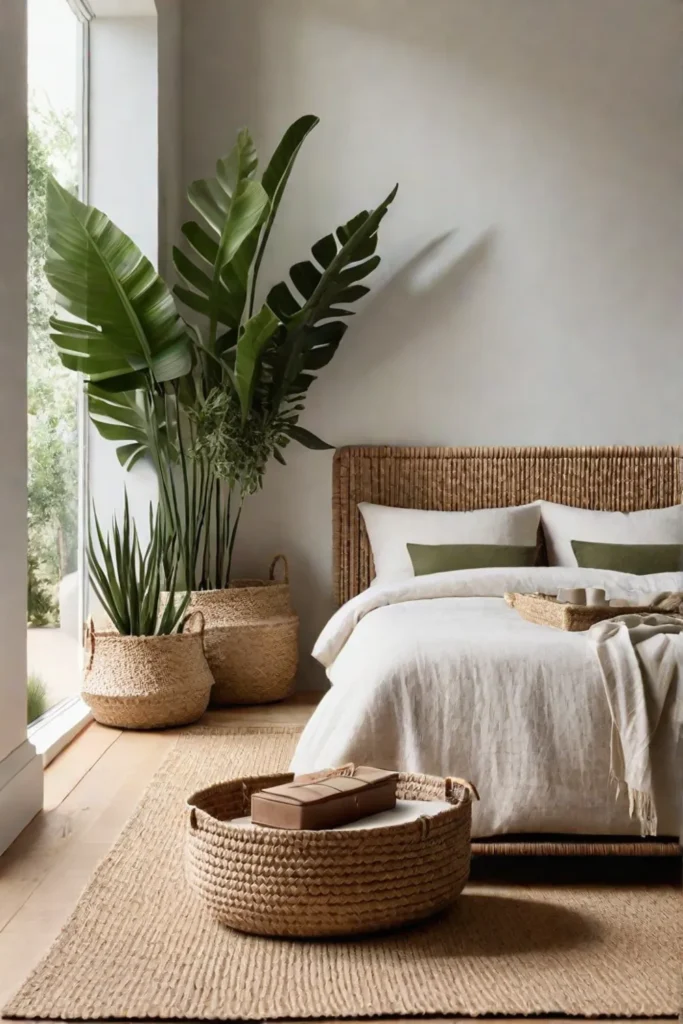 Minimalist bedroom with an emphasis on natural materials and textures