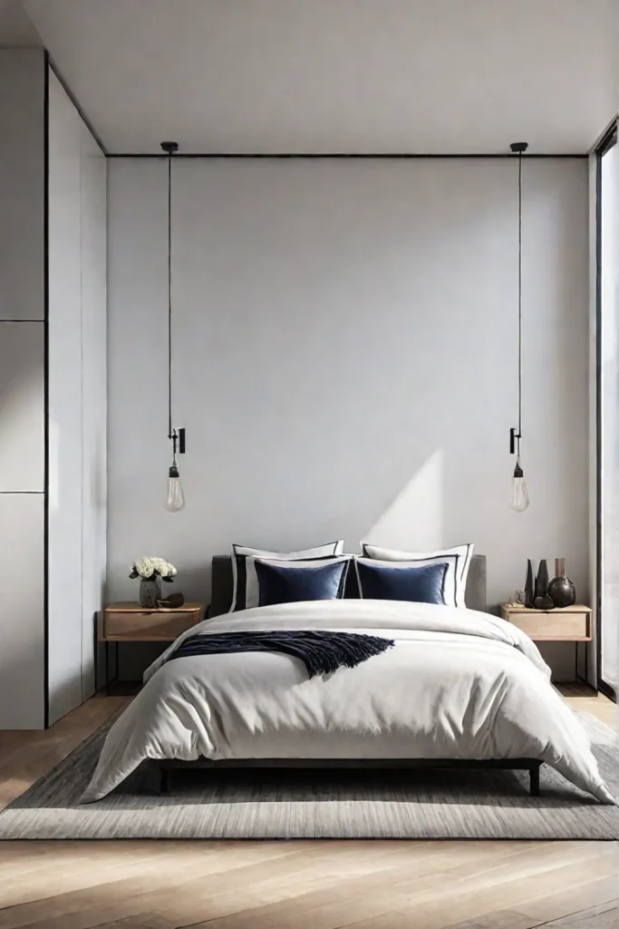 Minimalist bedroom with clean lines and simple furniture