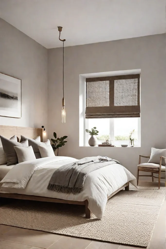 Minimalist bedroom with natural materials and soft textures