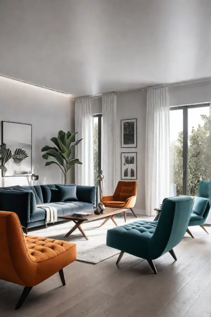 Minimalist living room with modular sofa and swivel chairs