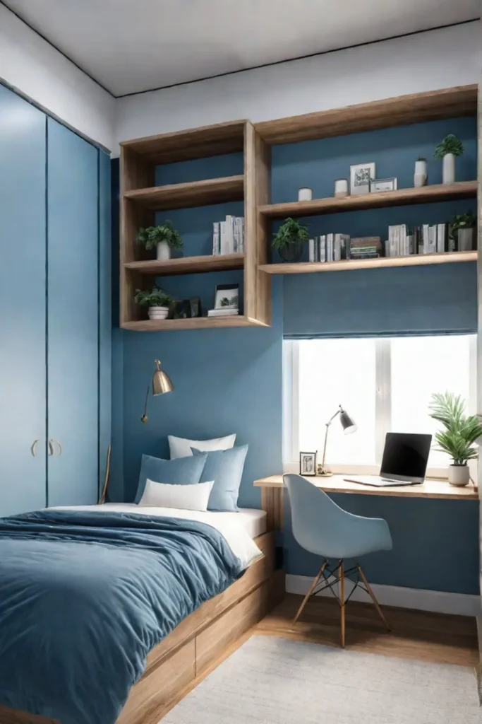 Minimalist small bedroom with Murphy bed and multifunctional furniture