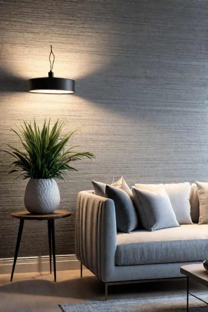 Natural grasscloth wallpaper in a warm and inviting living room
