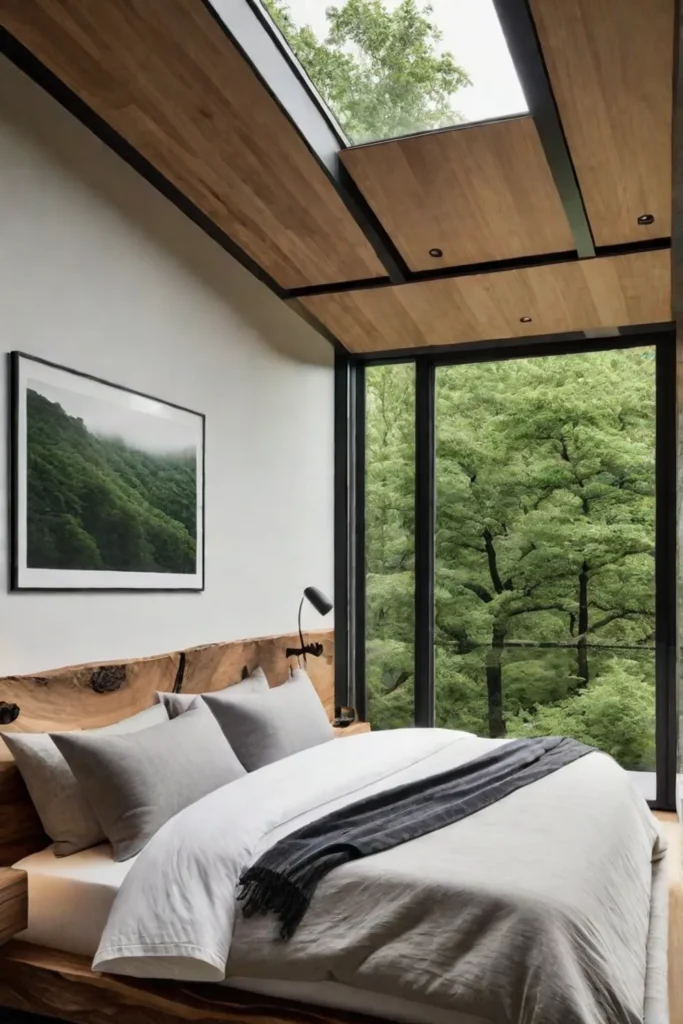 Natural textures and greenery in a tranquil bedroom