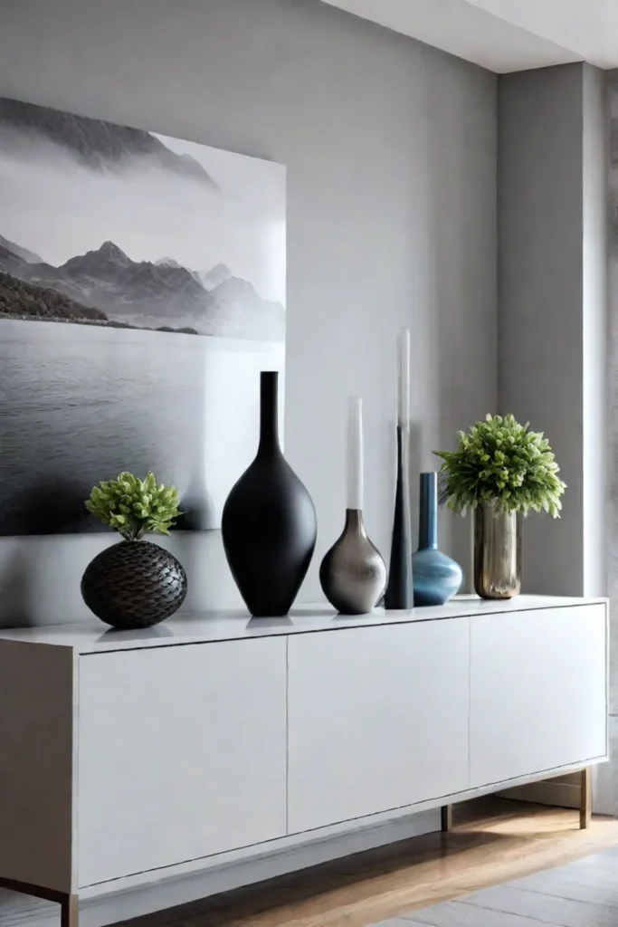 Sculptural vases in a modern living room