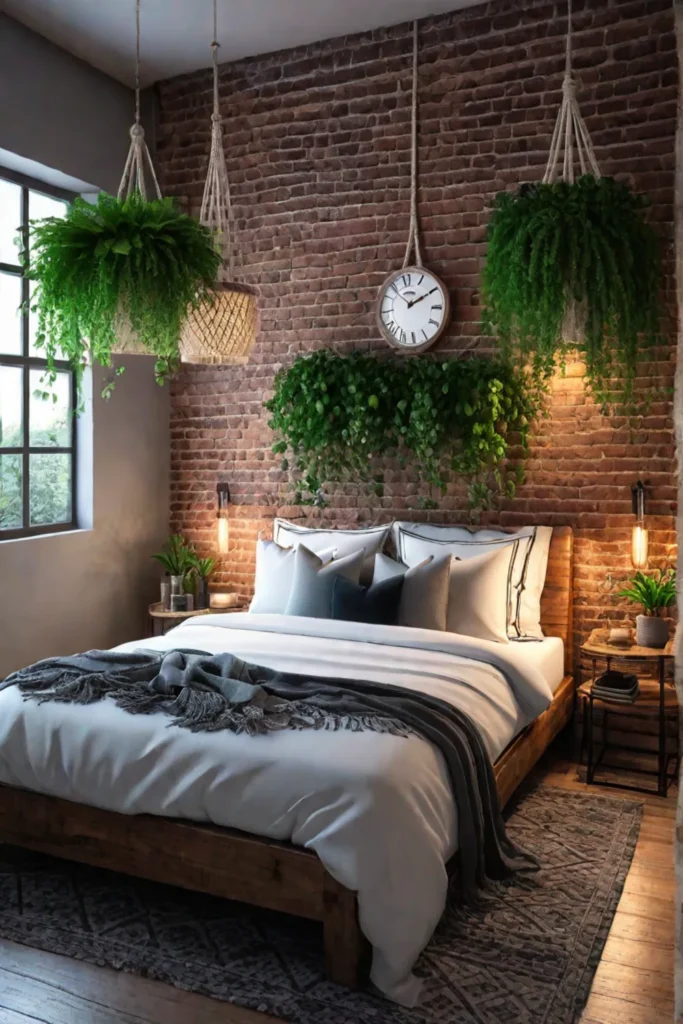 Small bedroom with industrial and bohemian blend