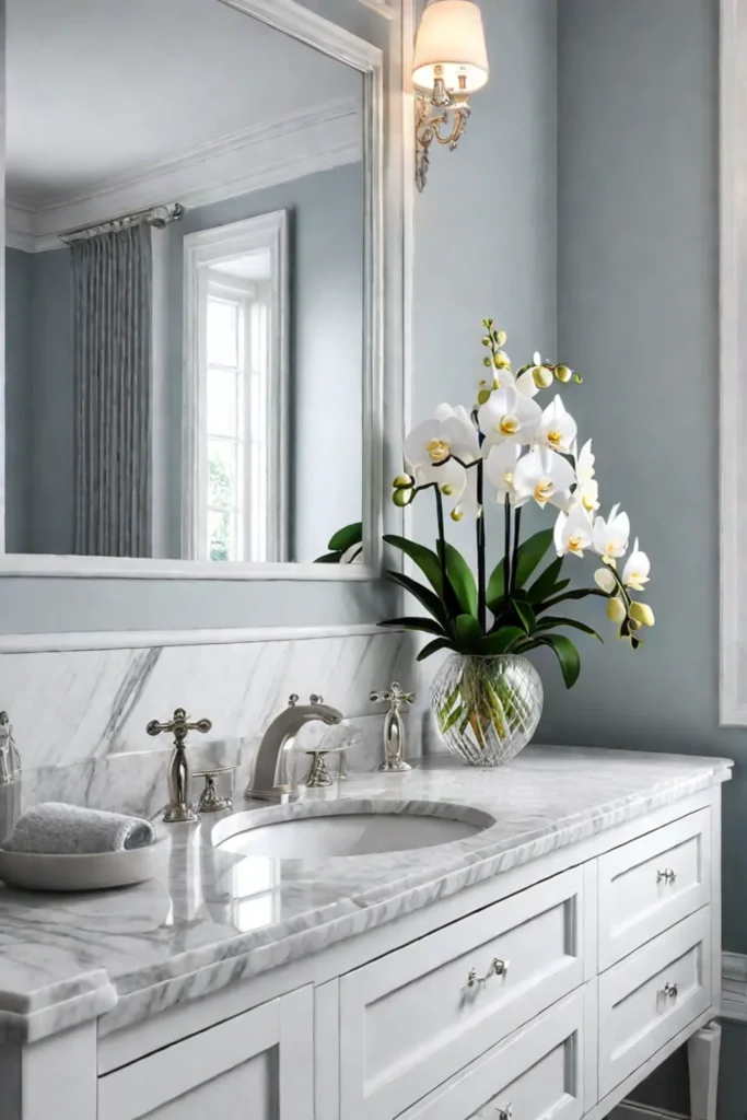 Sophisticated bathroom with floral accents and luxurious touches