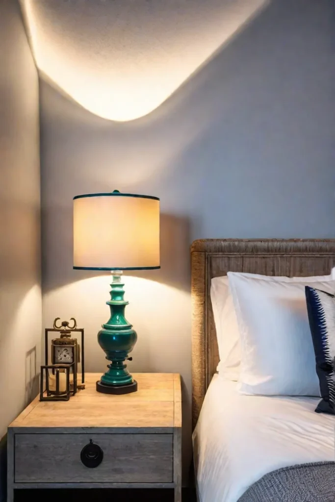 String lights and vintage lamps create a personalized bedroom design