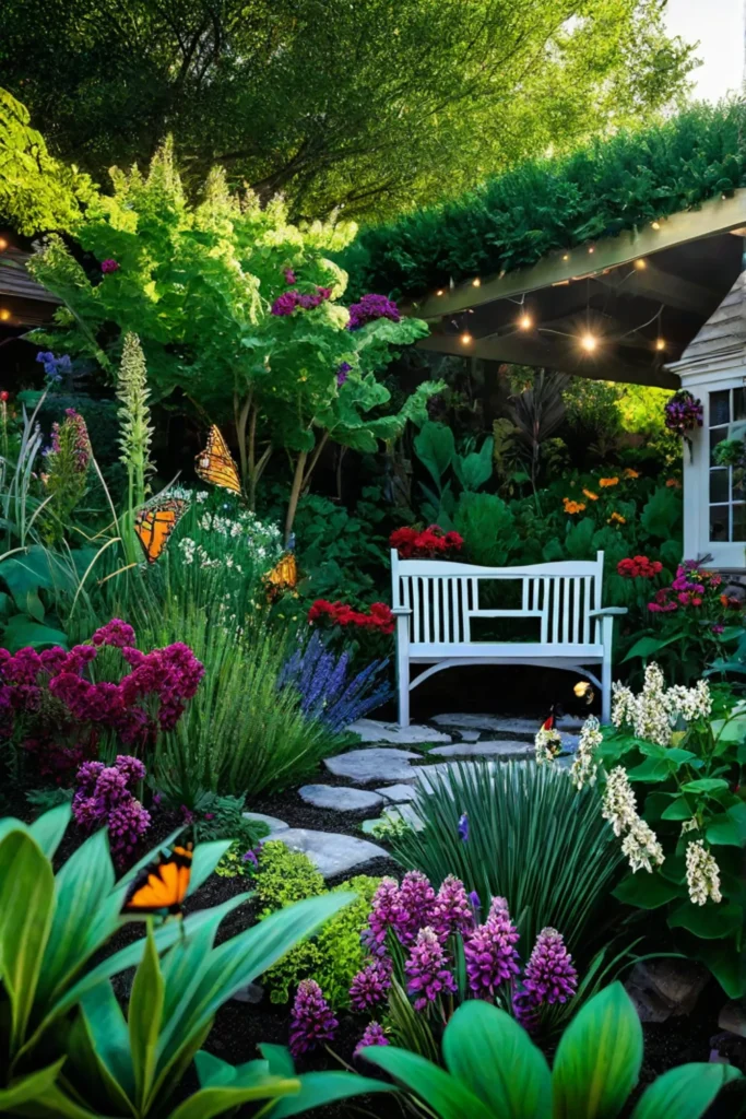 Sustainable backyard garden teeming with life