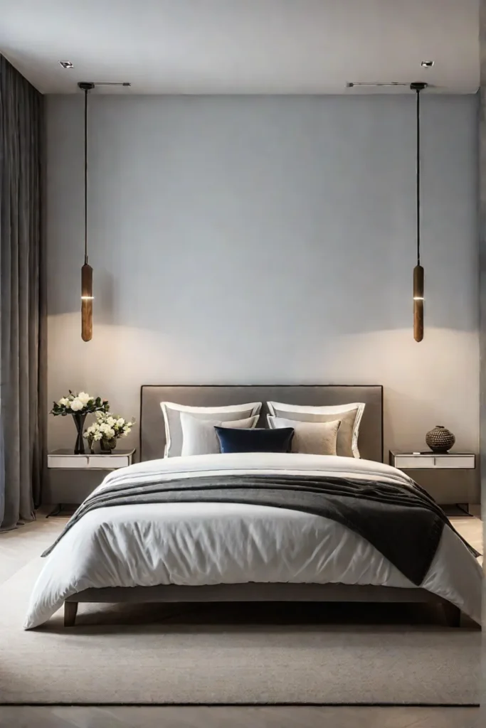 Vertical lighting enhances openness in a small bedroom