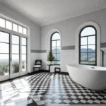 A bright airy bathroom with white subway tile walls and a classicfeat