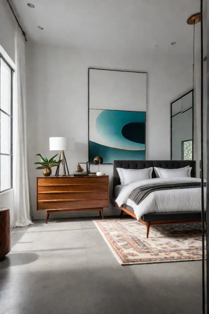 A thoughtfully curated bedroom demonstrating the timeless appeal of midcentury modern design