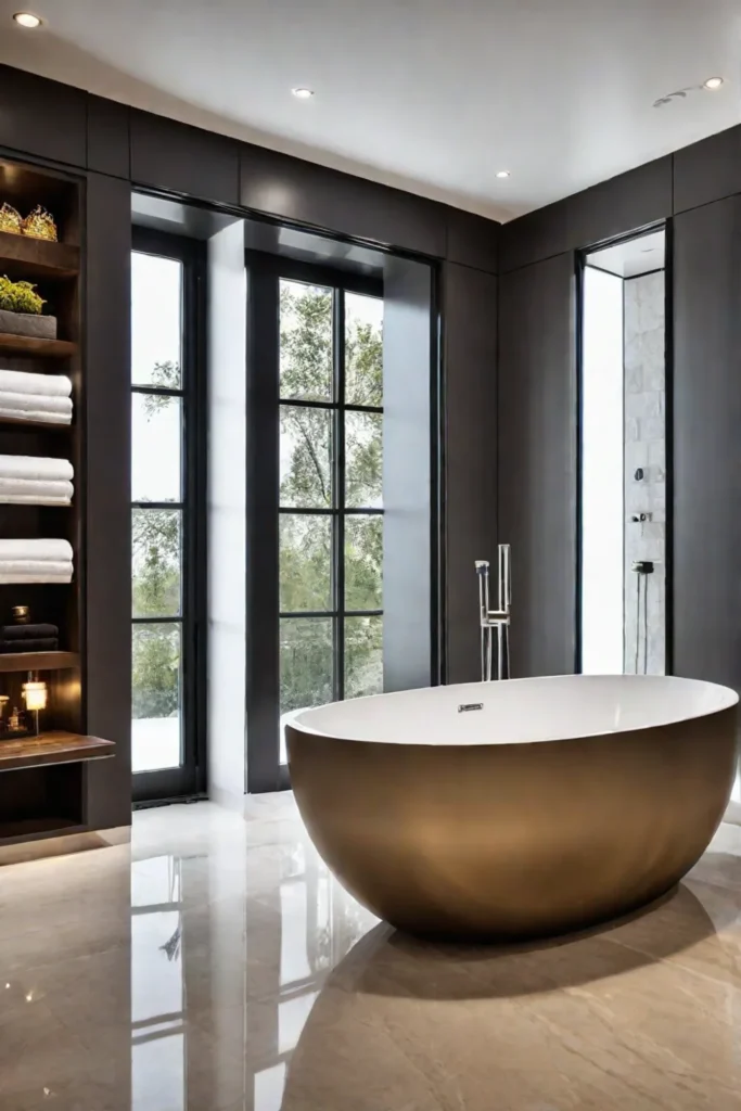 Elegant bathroom natural stone warm ambiance