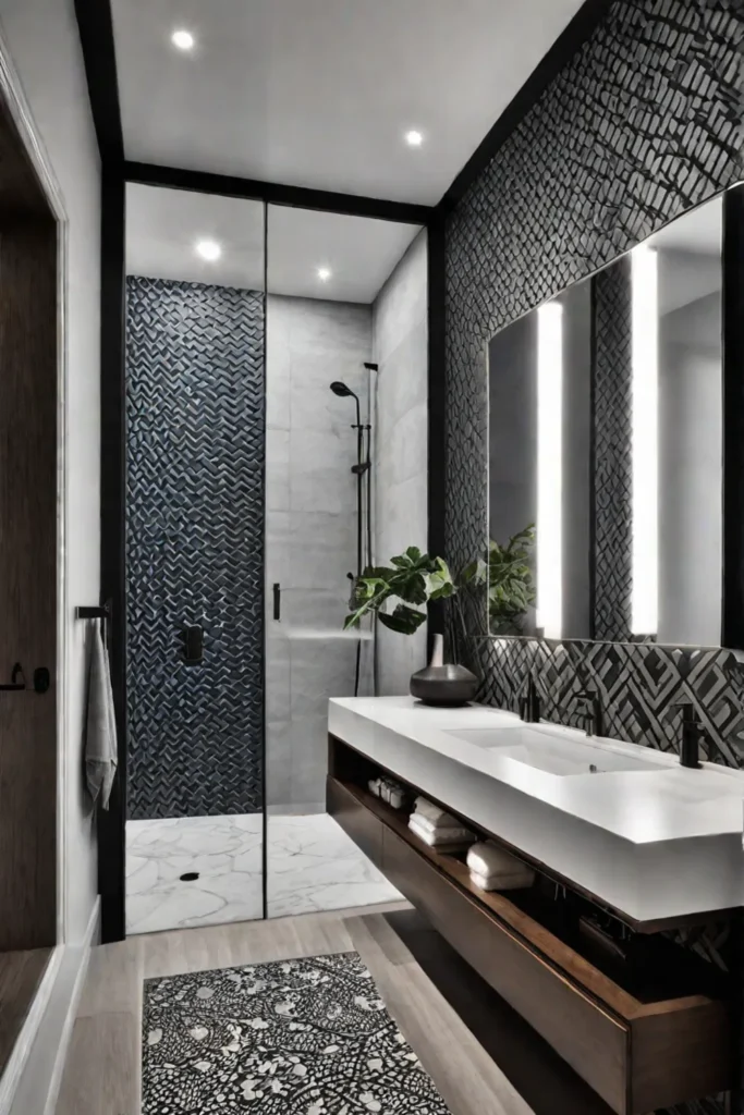 Geometric tiles minimalist bathroom sleek fixtures
