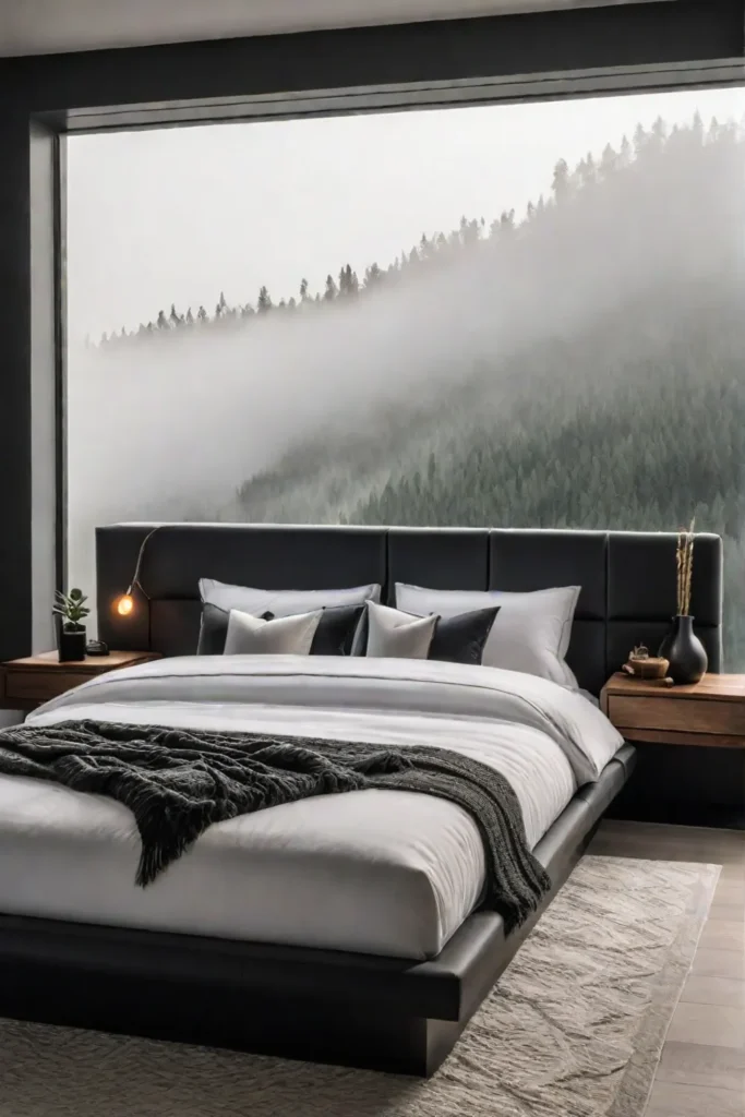 Minimalist bedroom with linen bedding