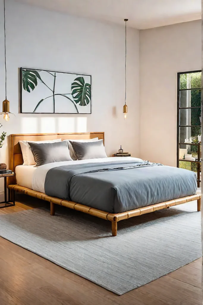 Serene bedroom with bamboo furniture and natural textures