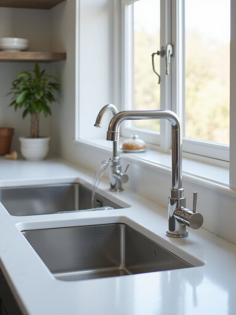 Ergonomic faucet and sink in a modern kitchen setting