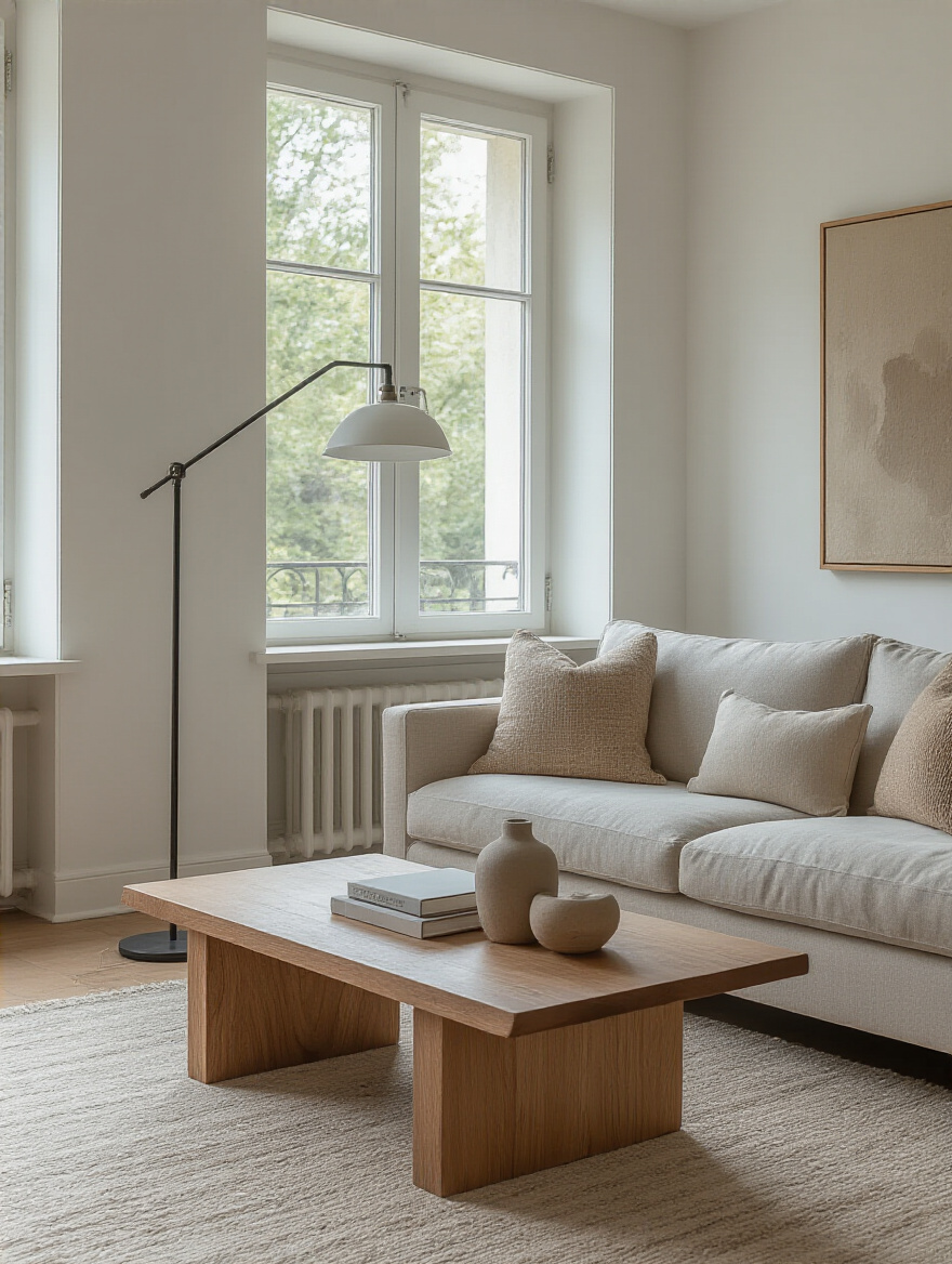 Living room with balanced furniture arrangement showcasing proper scale and proportion for a harmonious and spacious look